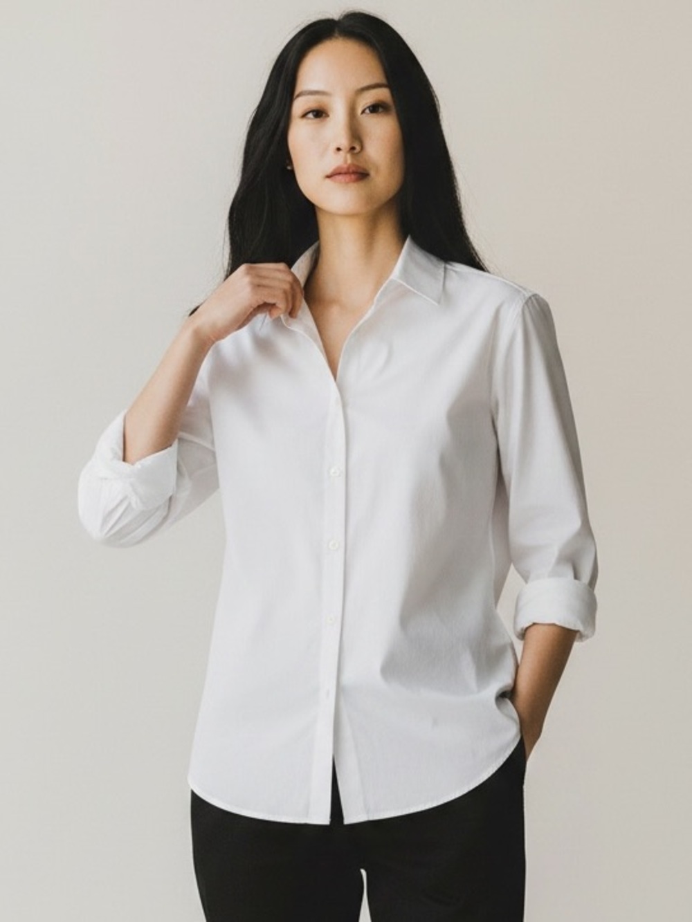 Theory White Button-Front Blouse